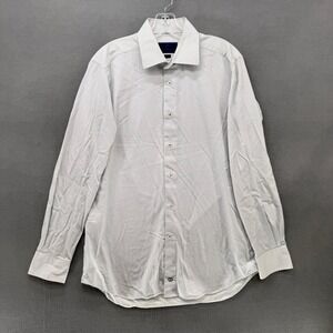 David Donahue Mens Trim Fit Dress Shirt White Navy Blue Micro Dot 16.5 34/35